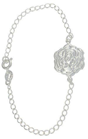 Pulseira folheada a prata com flor em alto relevo
