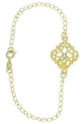 Pulseira folheada a ouro c/ adorno em filigrana e strass (co