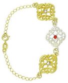 Pulseira folheada a ouro c/ filigranas, strass e detalhe pra