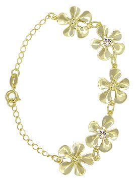 Pulseira folheada a ouro com flores de chapa e strass